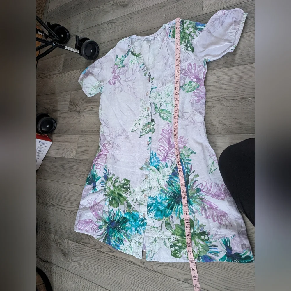 Chico's Linen‎ Button Down Floral Lightweight Shirt Dress Size 1 (Medium) - Picture 6 of 7